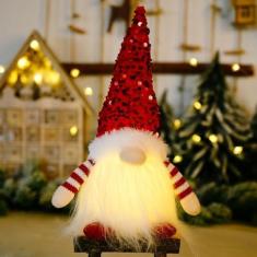 Imagem de Lindo enfeite de boneca de gnomo de Natal feito à mão com lantejoulas de luz LED estatueta de gnomo em camadas decorações de gnomo anão duende rústico feito à mão enfeite tomte sueco para centros de