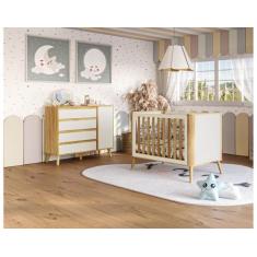 Imagem de Berço Retro 3x1 e cômoda Théo Moveis Peroba MDF, Amêndoa Off White