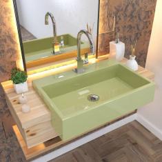 Imagem de Kit Cuba XRT55 com Torneira Luxo 1195 Metal 1/4 Volta Compace Verde Acqua
