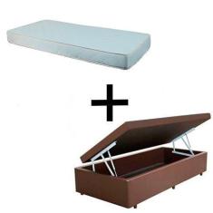 Imagem de Cama Box Baú Solteiro 88 - Tecido Sintético Marrom Com Colchão Munique