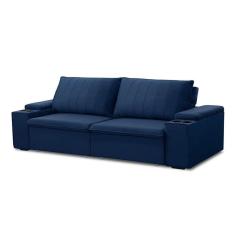 Imagem de Sofá Retrátil E Reclinável 4 Lugares 245cm Kent Porta Copos No Braço Veludo Azul G22 Gran Belo