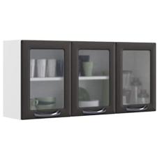 Imagem de Armário Aéreo Suspenso 3 Portas 2 Prateleiras Cozinha Modulada 120 cm Organizador Itatiaia Grafite