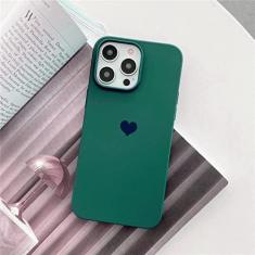Imagem de Capa de telefone de silicone doce colorida fofa coração para iPhone 13 12 11 14 Pro Max Mini XR XS X 7 8 Plus SE 6 Capa traseira em TPU macio, verde escuro, para iPhone 11Pro Max