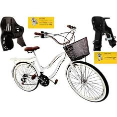 Imagem de Bicicleta aro 26 com 2 cadeirinhas 18 marchas cesta Branco