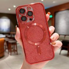 Imagem de Para galvanizar lente protetor caso de telefone para iphone 15 11 12 13 14 pro max plus carga sem fio pára-choques glitter capa, vermelho, para iphone 14 pro