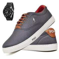 Imagem de Tênis Sapatênis Masculino Polo Blu Casual Cinza Kit Com Relógio