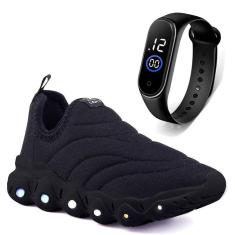 Imagem de Tenis Infantil De Led Calce Facil Elastico Meninos Masculino + Relogio-Masculino