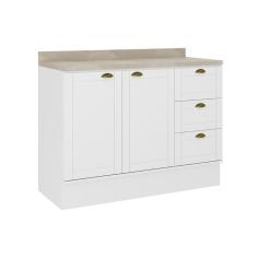 Imagem de Balcão De Cozinha c- Tampo Bella 2608 c- 2 Portas E 3 Gavetas 120cm Branco - Carraro