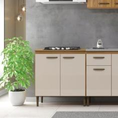 Imagem de Balcão de 80cm para Cozinha 2 Portas Bege/Marrom