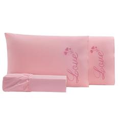 Imagem de Jogo de Cama Bordado Love Rosê Queen 03 Peças - Percal 140 Fios
