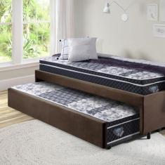 Imagem de Bicama Box Solteiro 88x188 Suede Marrom com Dois Colchões Gransleep Molas Verticoil Ecoflex