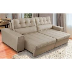 Imagem de Sofá Retrátil e Reclinável 4 Lugares com Molas 2,70m Camila Suede Bege Adonai Estofados