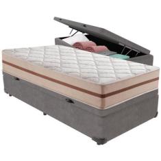 Imagem de Cama Box Baú Cinza e Colchão Classic 26 cm Molas ensacadas Solteiro An