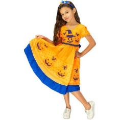 Imagem de Fantasia Abóbora Infantil Feminino Vestido Halloween c/Tiara - Fantasi