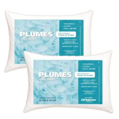 Imagem de Kit 2 Travesseiros Ortobom Plumes Toque de Pluma Tecido 100% Algodão 200 Fios Antialérgico 70 x 50cm