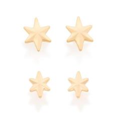 Imagem de Kit De 2 Brincos Rommanel Banhados A Ouro 18k Estrelas Pequena E Grande Primeiro E Segundo Furo 526219