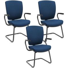 Imagem de Kit 03 Cadeiras De Escritório Fixa Executiva Office Preto Slim Alta Flexi P03 Poliéster Azul