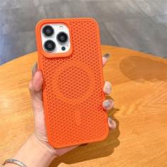 Imagem de Capa luxuosa de dissipação de calor para iPhone 15 14 13 12 Pro Max Plus 11 Carregador sem fio respirável capa de cor sólida, laranja, para iPhone 14 ProMax