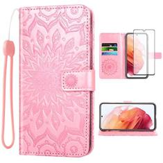 Imagem de Capa de telefone para Samsung Galaxy S21 Plus Glaxay S21+ 5G Capa carteira com protetor de tela de vidro temperado Slim Flip Cover Suporte para cartão Cell Gaxaly S21+5G S21plus 21S + S 21 21+ G5