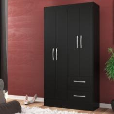 Imagem de Guarda-Roupa Solteiro Conde 4 Portas 2 Gavetas Cor Preto