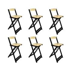 Imagem de Kit 6 Banquetas Bistro Soberana Bar Em Madeira Padrão - Natural/Preto - Marrom