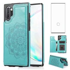 Imagem de NKECXKJ Capa projetada para Samsung Galaxy Note 10 com protetor de tela de vidro temperado com compartimento para cartão de crédito, carteira de couro PU, capa protetora com suporte para Galaxy Note10