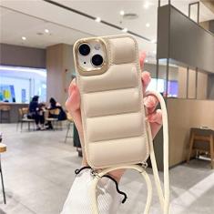Imagem de Jaqueta de baixo para baixo com colar tiracolo e capa macia para iPhone 13 14 Pro Max 12 11 X XR 7 8 Plus 14Plus Armor Capa à prova de choque, branco creme, para iPhone 11ProMax