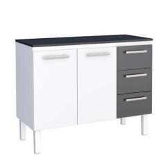 Imagem de Balcão Cozinha Aço 120 Vênus 3 Gavetas Com Tampo Cozimax Branco/Preto