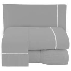 Imagem de Lençol 3 Peças Casal 400 Fios Prata Toque Suave Ponto Palito Casa Dona