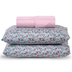 Imagem de Jogo Cama Lençol Verace King Percal 300 Fios c/ Fronhas Estampadas 3 Peças - Rosê
