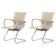 Imagem de Kit 2 Cadeiras Escritório Interlocutor Stripes Fixa Pu Nude - Waw Desi