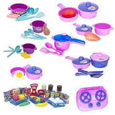 Imagem de Kit Cozinha Infantil Panela Fogão Mercado Completo 67pç