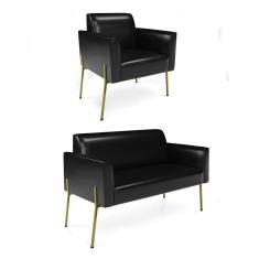 Imagem de Sofá Namoradeira E Poltrona Pé De Ferro Dourado Marisa Corano Preto D03