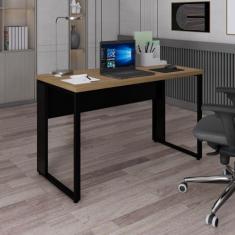 Imagem de Mesa Retangular Pé Metálico para Escritório Amadeirado/Preto