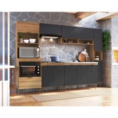 Imagem de Cozinha Completa 6 Peças Paneleiro Simples Balcão para Pia Cooktop e Torre 2 Fornos Veneza Mel/Grafite