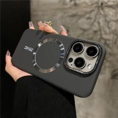 Imagem de Capa magnética luxuosa fosca e rígida para iPhone 15 12 13 14 Pro Max Plus Capa de proteção de carregamento sem fio, preta, para iPhone 13 Pro