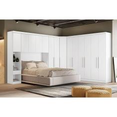 Imagem de Quarto Casal Modulado Rizon 5 Peças (1 Armário Ponte + 1 Closet + 2 Guarda Roupas + 1 Complemento) QC204 Branco - Novo Horizonte