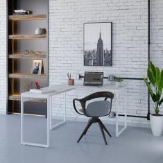 Imagem de Mesa de Escritório em L Estilo Industrial 120x150cm Kuadra Snow/Est.Branca