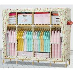 Imagem de Guarda-roupa portátil Moda Tecido Oxford Armário de armazenamento de madeira maciça Armário de armazenamento simples e moderno econômico Conjunto de guarda-roupa de pano Guarda-roupa Armário de