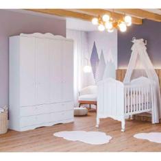 Imagem de Conjunto Quarto de Bebe com Berço e Guarda Roupa 100% MDF Harmonia Encanto Permóbili Baby Branco