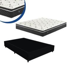 Imagem de Cama Box Casal Suede Preto + Colchão Molas Bonnel 50x138x188