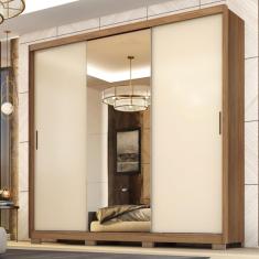 Imagem de Guarda Roupa Casal 3 Portas Com Espelho e 4 Gavetas Dalila - Amêndola Touch/Off White