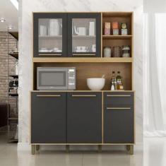 Imagem de Armário de Cozinha 5 Portas 1 Gaveta  Rubi  - Cinamomo/Grafite - Valde