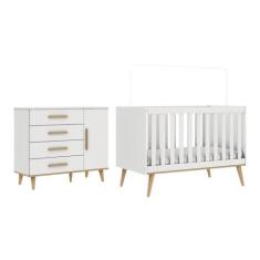 Imagem de Quarto de Bebê Retrô Ludmila Berço 3 em 1 Cômoda Infantil Branco Bétula Carolina Baby