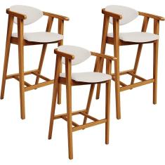 Imagem de Kit 03 Banquetas Alta Para Cozinha Bancada Bar Sala De Jantar Fixa Cecília L02 Linho Cru