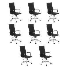 Imagem de Kit 8 Cadeiras Escritório Esteirinha Diretor Home Office - Preto