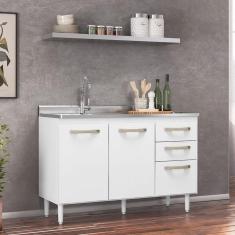 Imagem de Balcão para Pia 2 Portas 3 Gavetas sem Tampo Fit Nicioli Branco UV/Branco UV