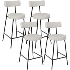Imagem de Kit 04 Banquetas Baixa Para Cozinha Sala De Jantar Bar Bancada Milão L02 Bouclê Cru - Lyam Decor