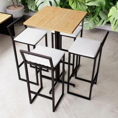 Imagem de Conjunto Mesa Alta Bar Bistr  Quadrada Pinus 4 Banquetas Conf