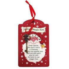 Imagem de Chave mágica do Papai Noel, etiqueta decorativa de madeira (12 x 20 cm) com chave de metal, chave mágica para casas sem chaminé, enfeites de pendurar de Natal, enfeite grande de chave mágica de Natal